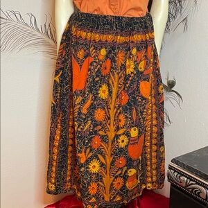 Vintage 60’s /70’s Mexican tree of life floral Skirt - Orange and Black